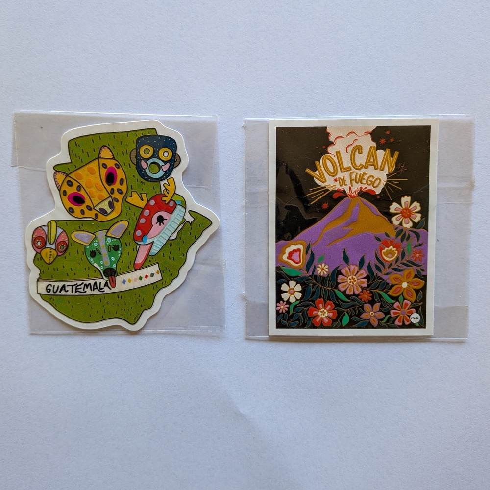 Set Of 2 Guatemala Colorful Animal and Volcano Stickers